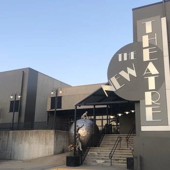 Image of the facade of the New Theatre Restaurant featuring the iconic globe and entry stairs.